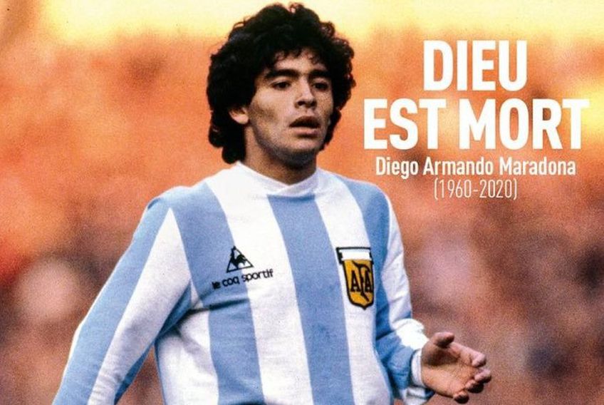 Coperta din L'Equipe, dedicată lui Diego Maradona