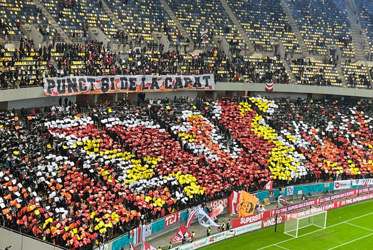 Duelul scenografiilor pe Arena Națională » Ce au afișat galeriile Dinamo și FCSB la Derby de România