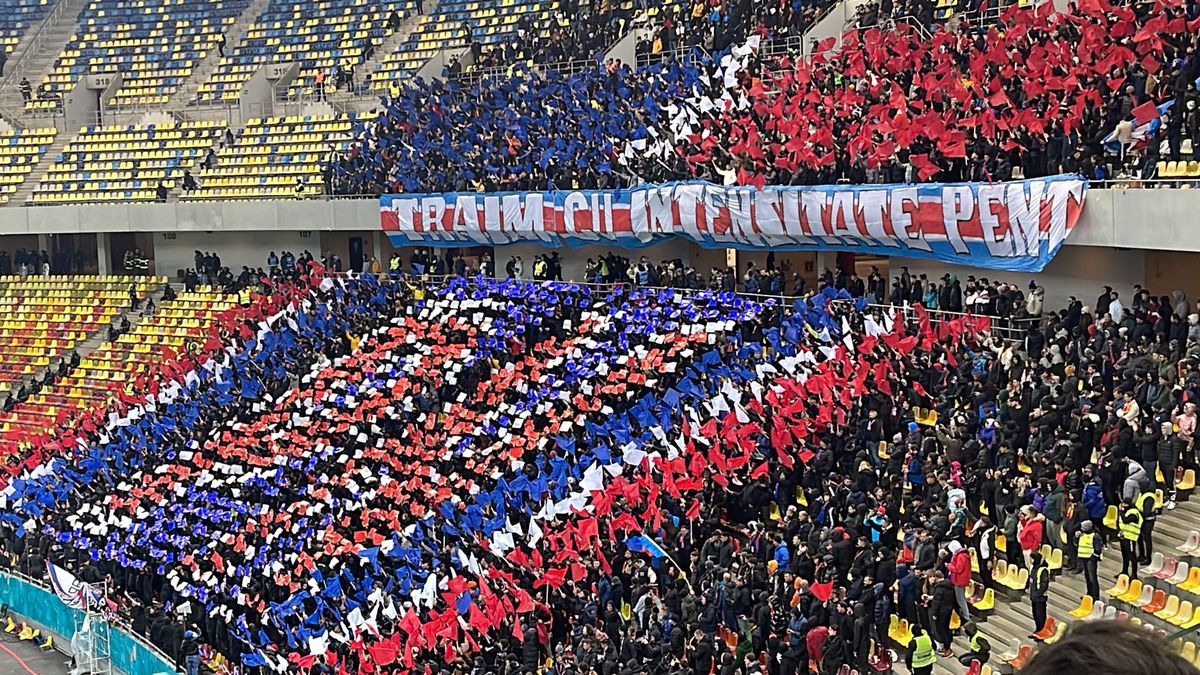 Duelul scenografiilor pe Arena Națională » Ce au afișat galeriile Dinamo și FCSB la Derby de România