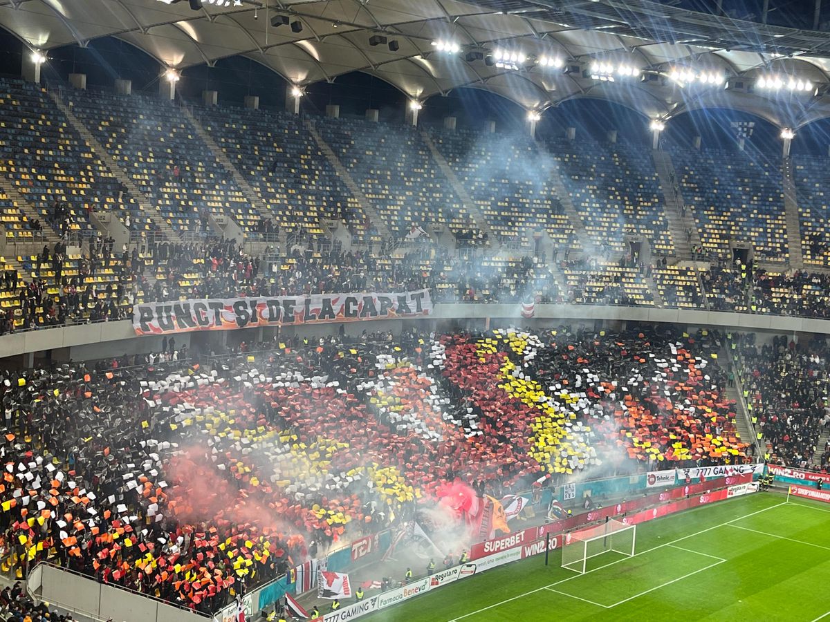 Duelul scenografiilor pe Arena Națională » Ce au afișat galeriile Dinamo și FCSB la Derby de România
