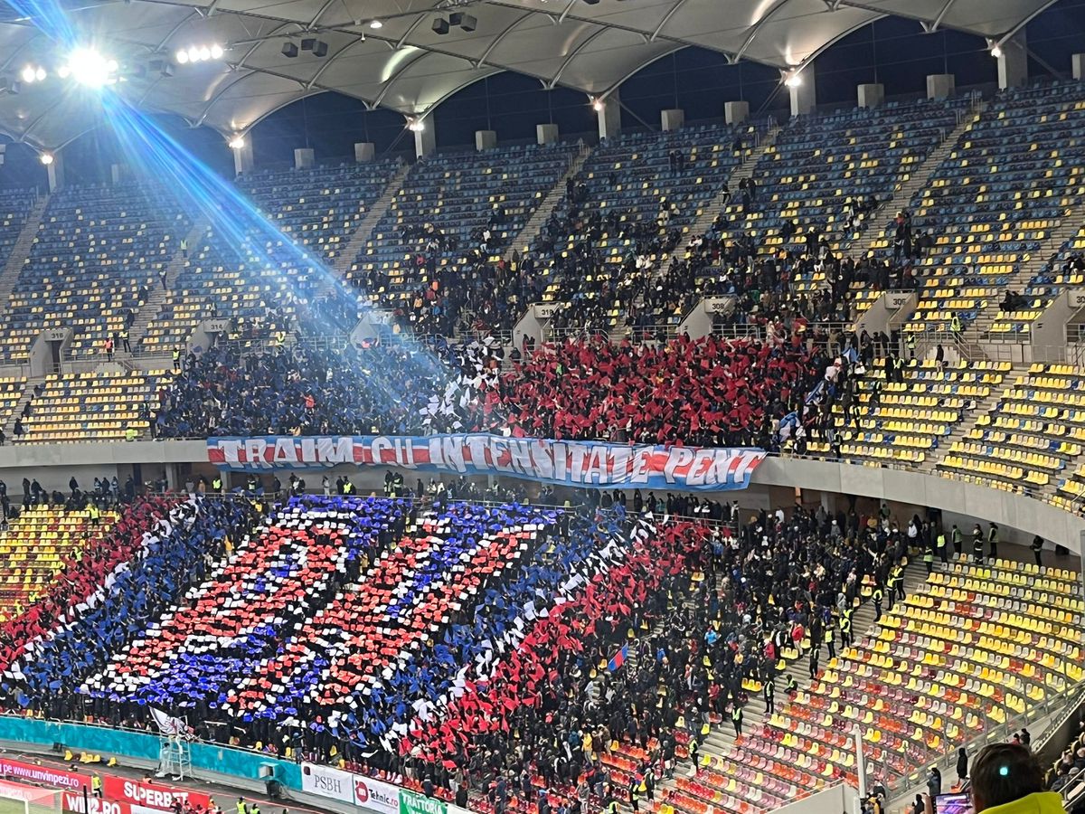 Duelul scenografiilor pe Arena Națională » Ce au afișat galeriile Dinamo și FCSB la Derby de România