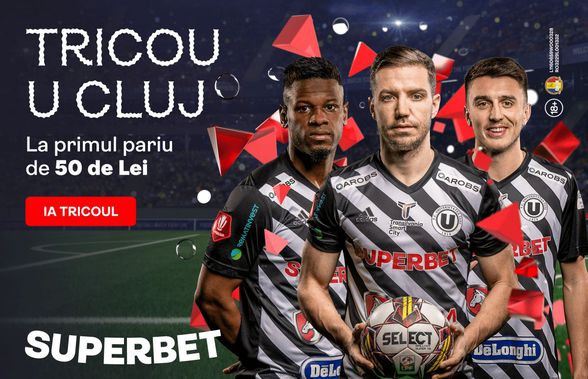 Vezi cum obții azi tricoul lui U Cluj cadou, pentru primul tău pariu pe Superbet.ro