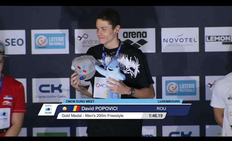 David Popovici s-a impus în proba de 200 metri liber din cadrul concursului „Euro Meet” desfășurat în Luxemburg