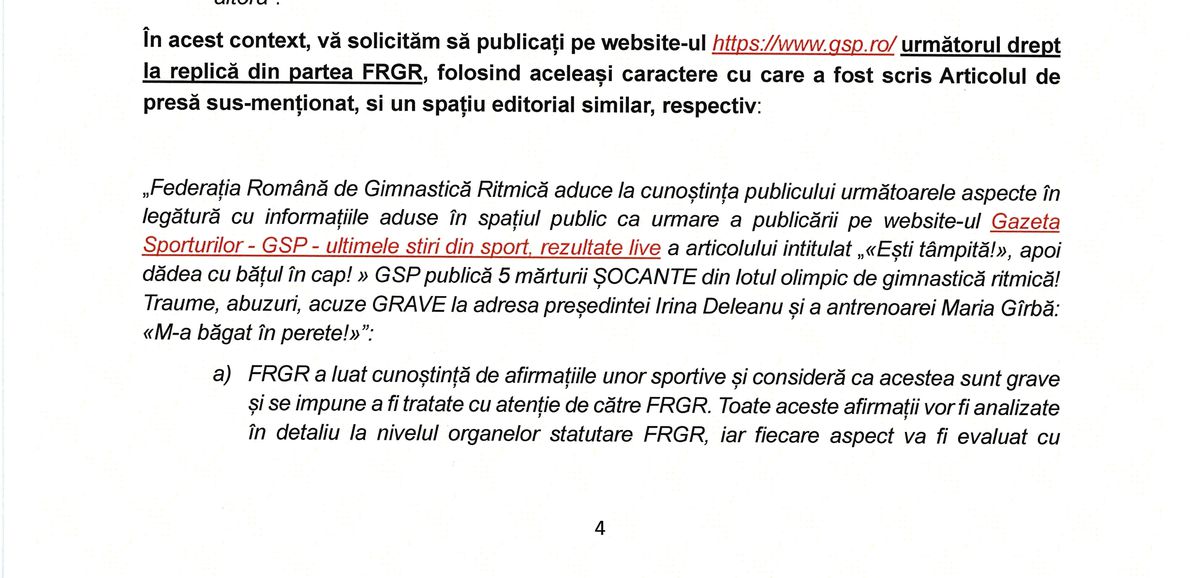 Comunicat FR Gimnastică Ritmică