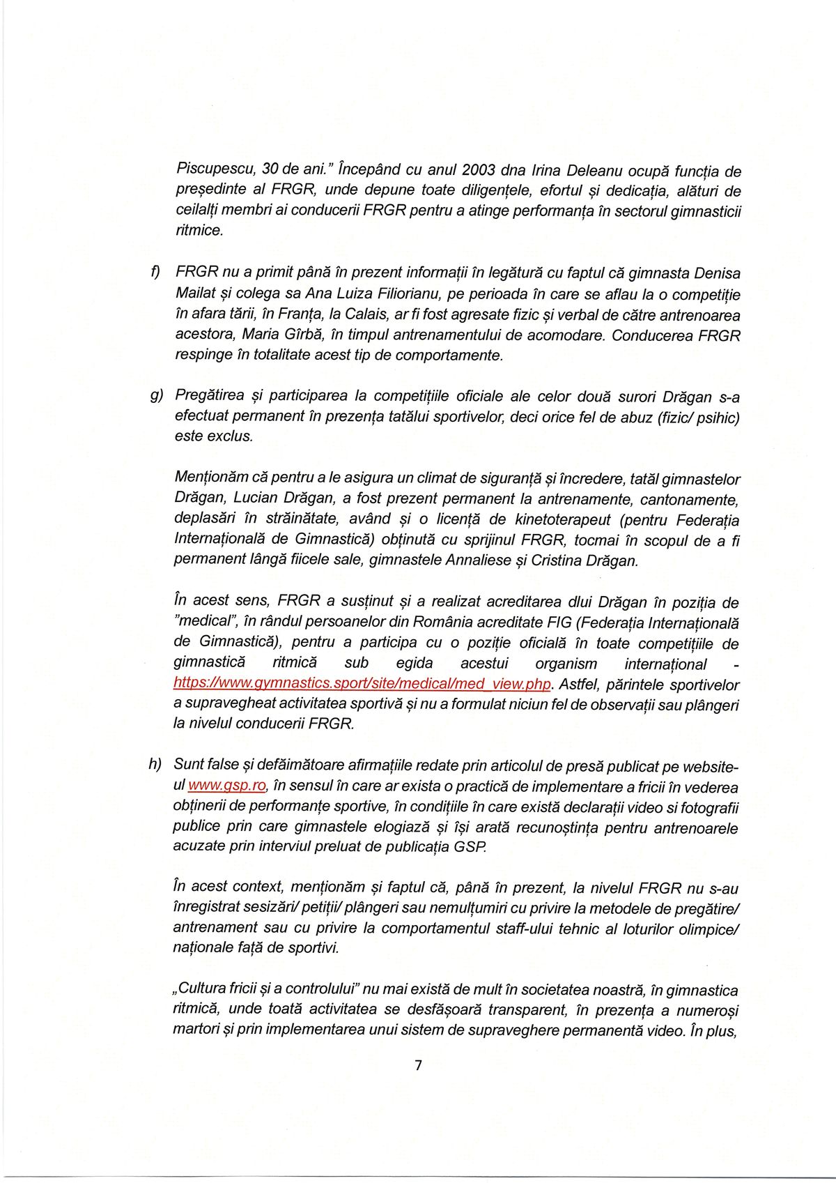 Comunicat FR Gimnastică Ritmică