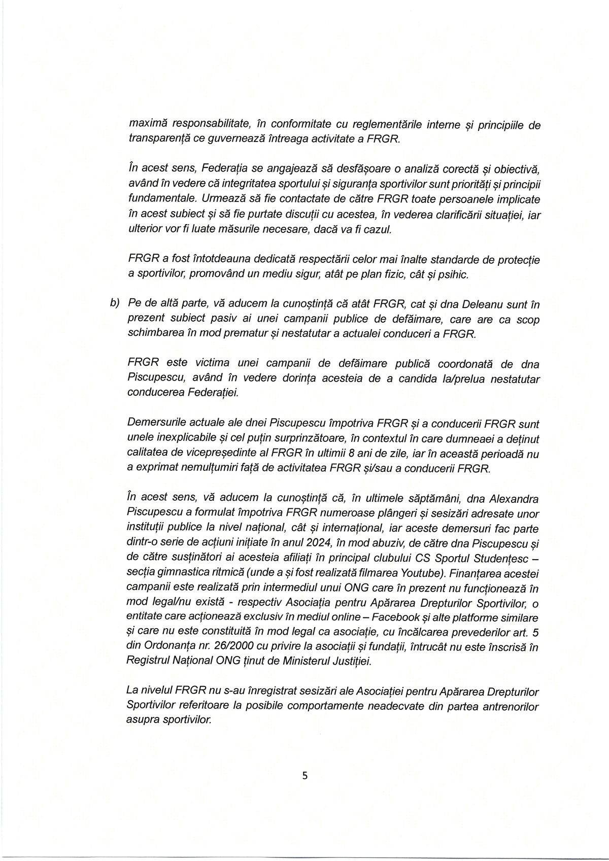 Comunicat FR Gimnastică Ritmică