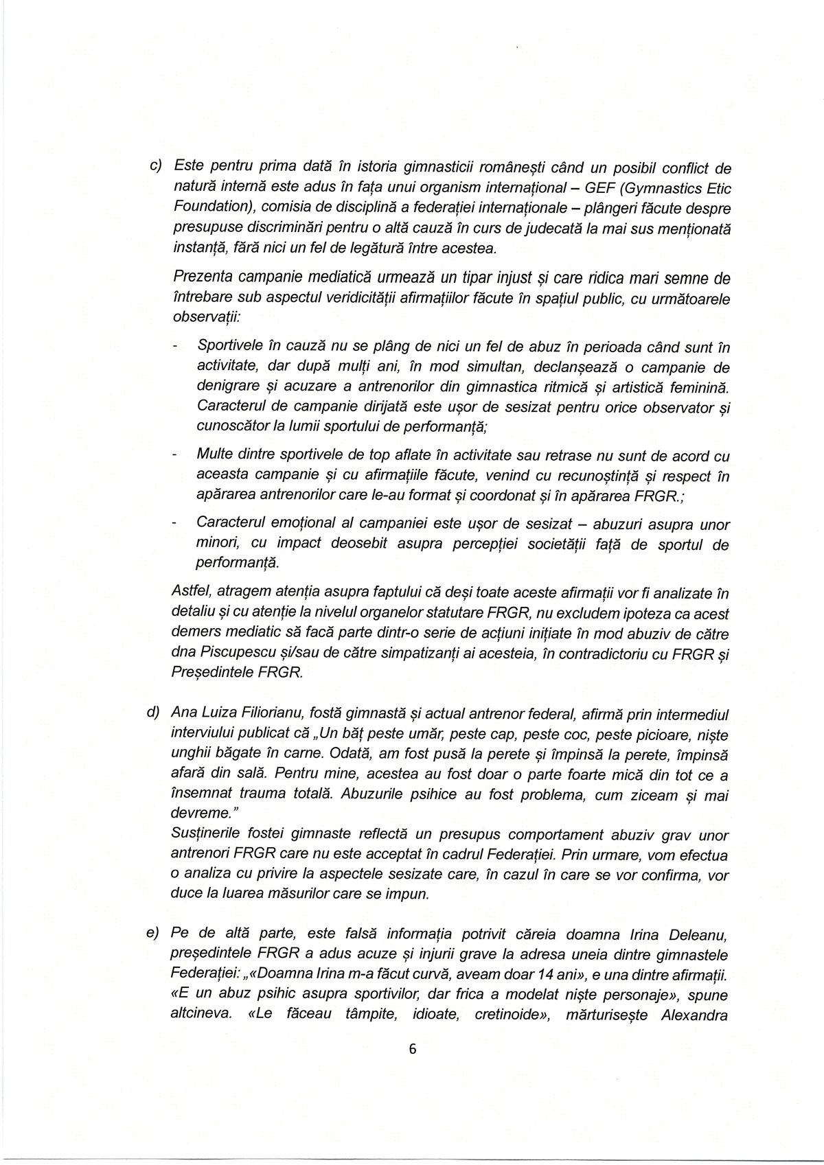 Comunicat FR Gimnastică Ritmică