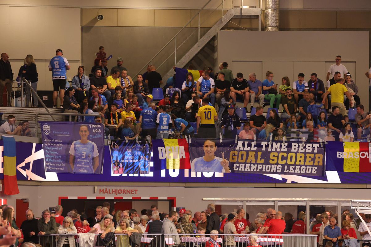 „Din toată inima pentru România” » Au parcurs 2000 de km pentru CSM București și au „tocit” tobele la Esbjerg! Imagine genială: românii și danezii, împreună în sală