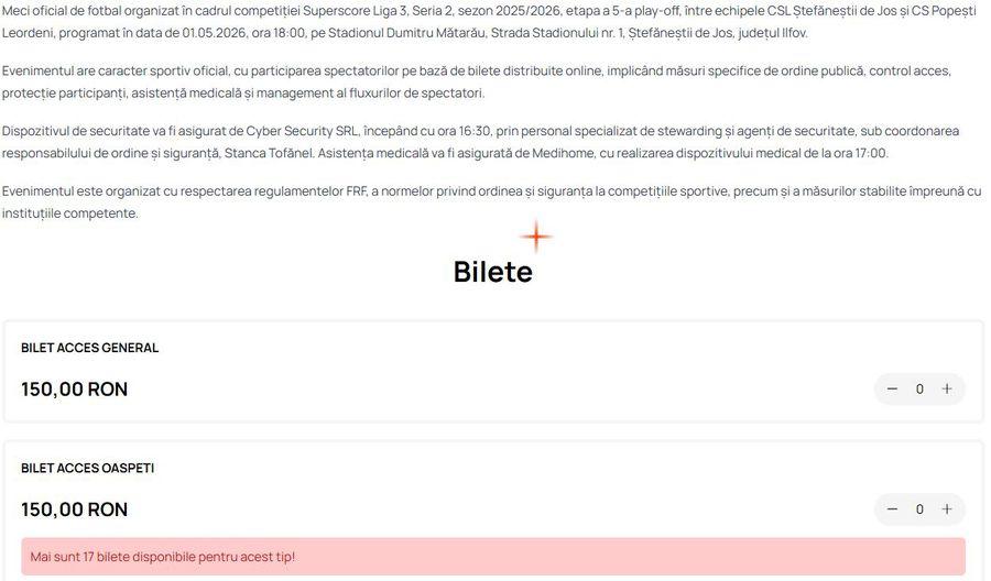 Stupoare la derby-ul de promovare din Liga 3 » Prețuri la bilete de 5 ori mai scumpe decât în Superliga, însă gazda susține că accesul este gratuit