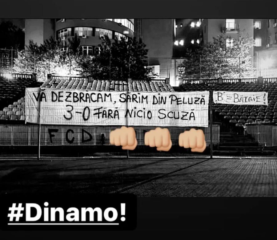 Ultrașii lui Dinamo, amenințare brutală: „Vă dezbrăcăm, sărim din peluză! B=Bătaie”