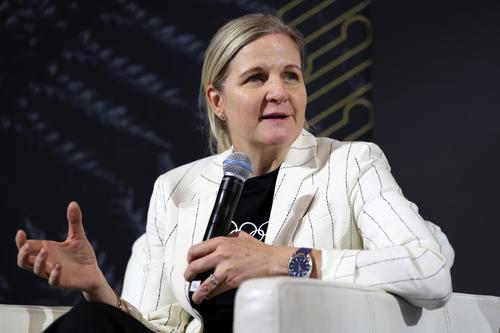 Kirsty Coventry, președinta Comitetului Olimpic Internațional, în timpul unei conferințe FOTO Guliver/GettyImages