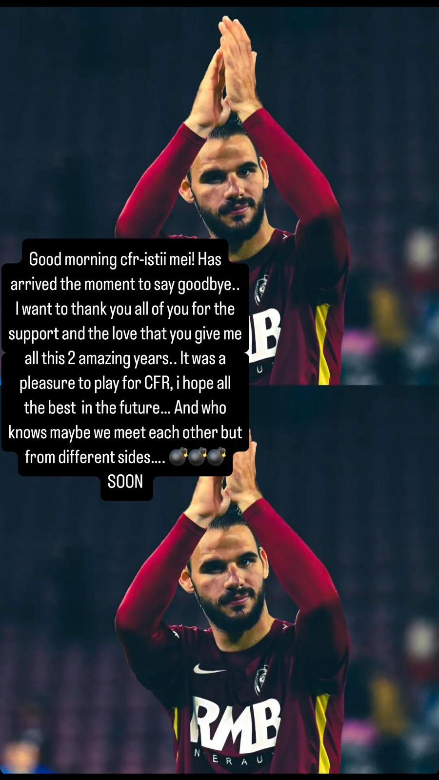 Panagiotis Tachtsidis și-a anunțat plecarea de la CFR Cluj. FOTO: Instagram Tachtsidis și-a anunțat plecarea de la CFR Cluj și a postat o bombă, la propriu: „Poate ne vom revedea în tabere diferite. În curând!”