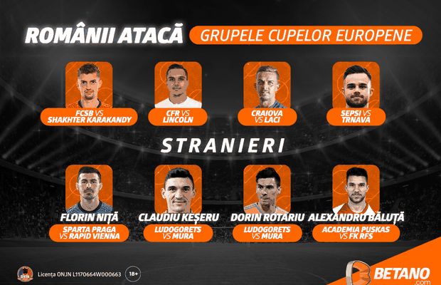 Românii luptă pentru grupele Cupelor Europene! Vino pe Betano să vezi ce șanse la calificare au favoriții tăi!