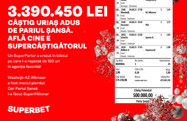 NOU RECORD NAȚIONAL! 3.390.450 LEI CÂȘTIG ÎN AGENȚIILE SUPERBET! Citește interviul exclusiv cu SuperMilionarul!