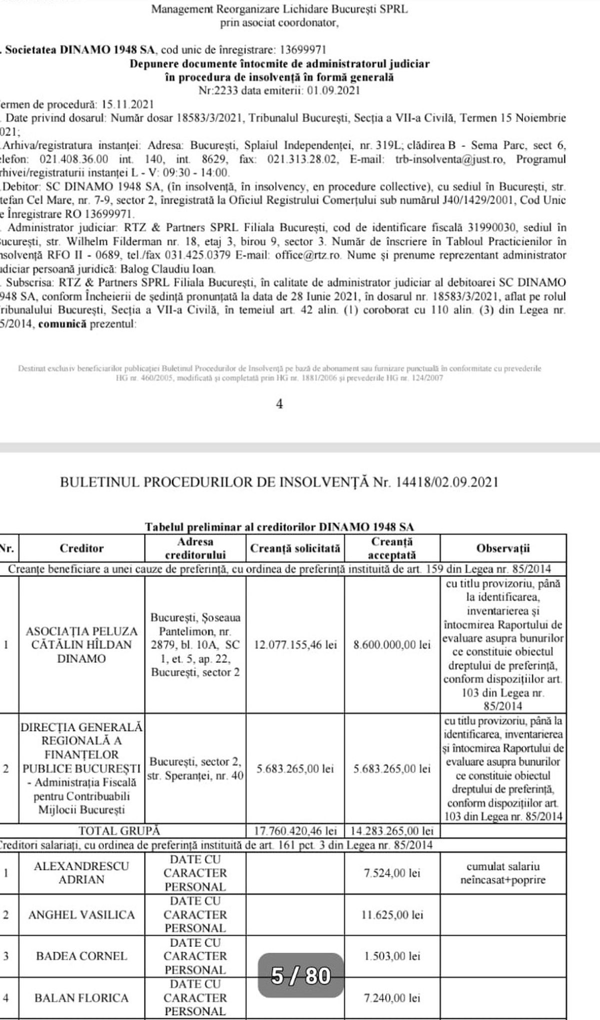 FOTO Datorii Dinamo, insolvență, masa credală 27.09.2021