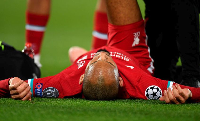 Fabinho (27 de ani, mijlocaș central) s-a accidentat în prima repriză a partidei Liverpool - Midtjylland.