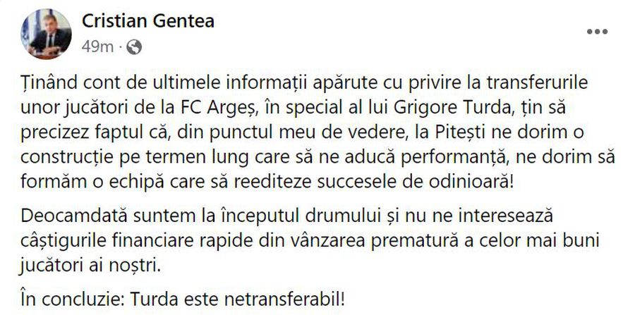 Îi dă cu flit lui Gigi Becali! Reacție oficială pentru FCSB: „E netransferabil”