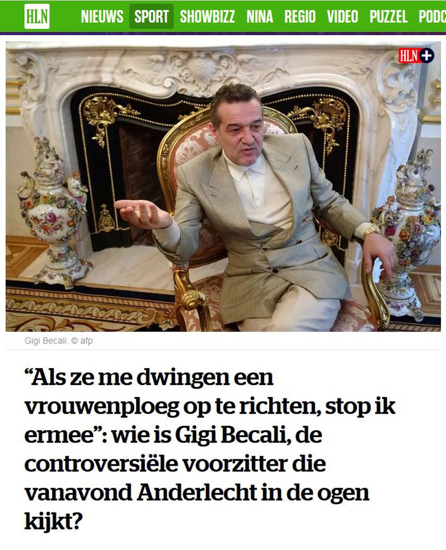Articolul din Het Laatste Nieuws, cu Becali în prim-plan În ziua meciului Anderlecht - FCSB, belgienii i-au făcut portretul lui Gigi Becali: „Rasist, homofob și misogin”