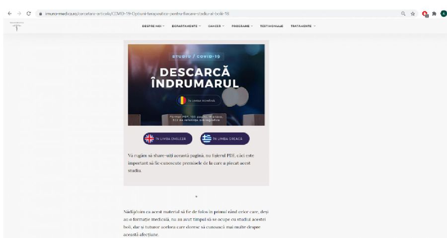 Îndrumarul publicat pe site-ul clinicii conține întreaga schemă de tratament alternativ propusă de Virgiliu Gheorghe Investigație Libertatea: Clinica lui Gigi Becali promovează pe site tratamente anti-COVID neautorizate » Medicii se revoltă: „Să i se ridice autorizația de funcționare!”