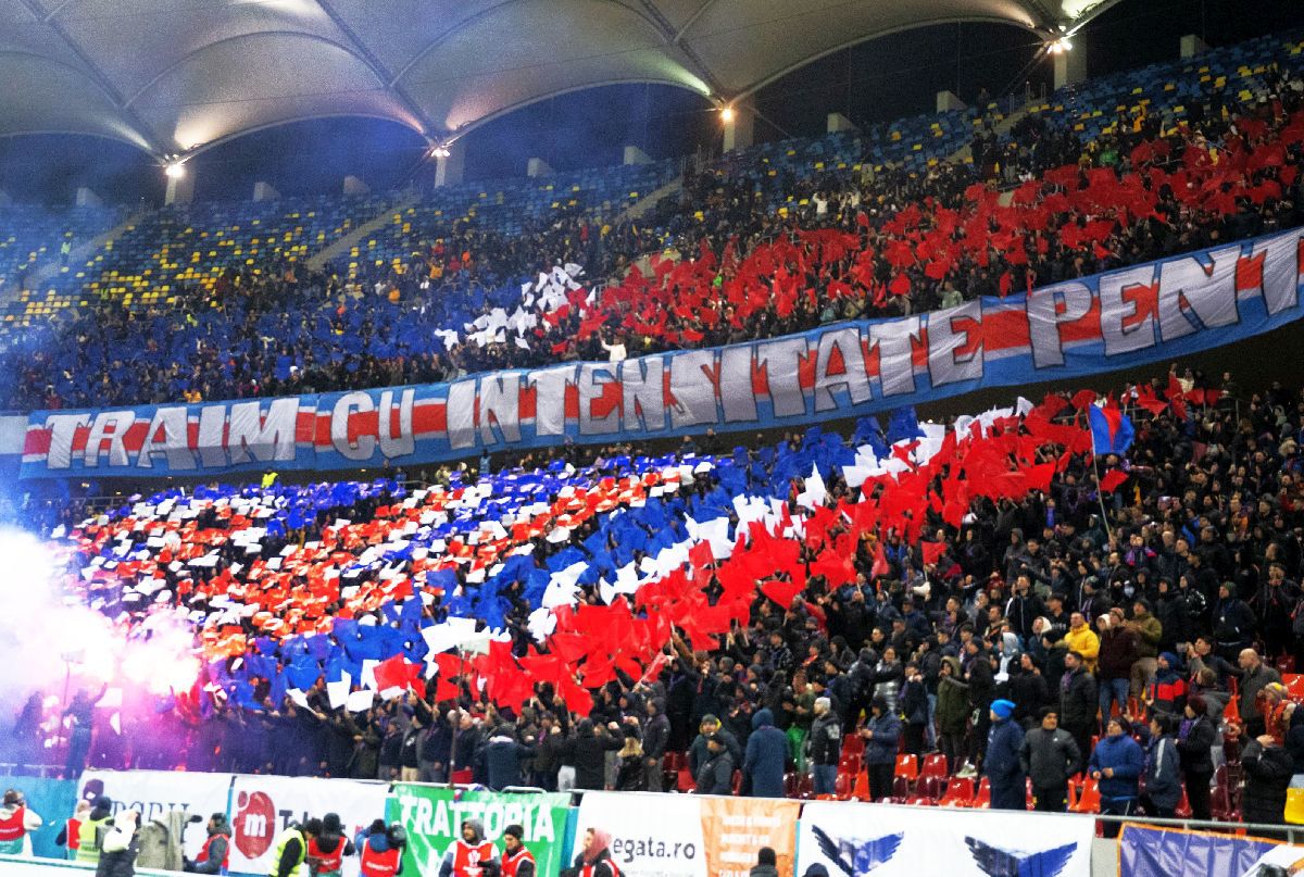 Duelul scenografiilor pe Arena Națională » Ce au afișat galeriile Dinamo și FCSB la Derby de România