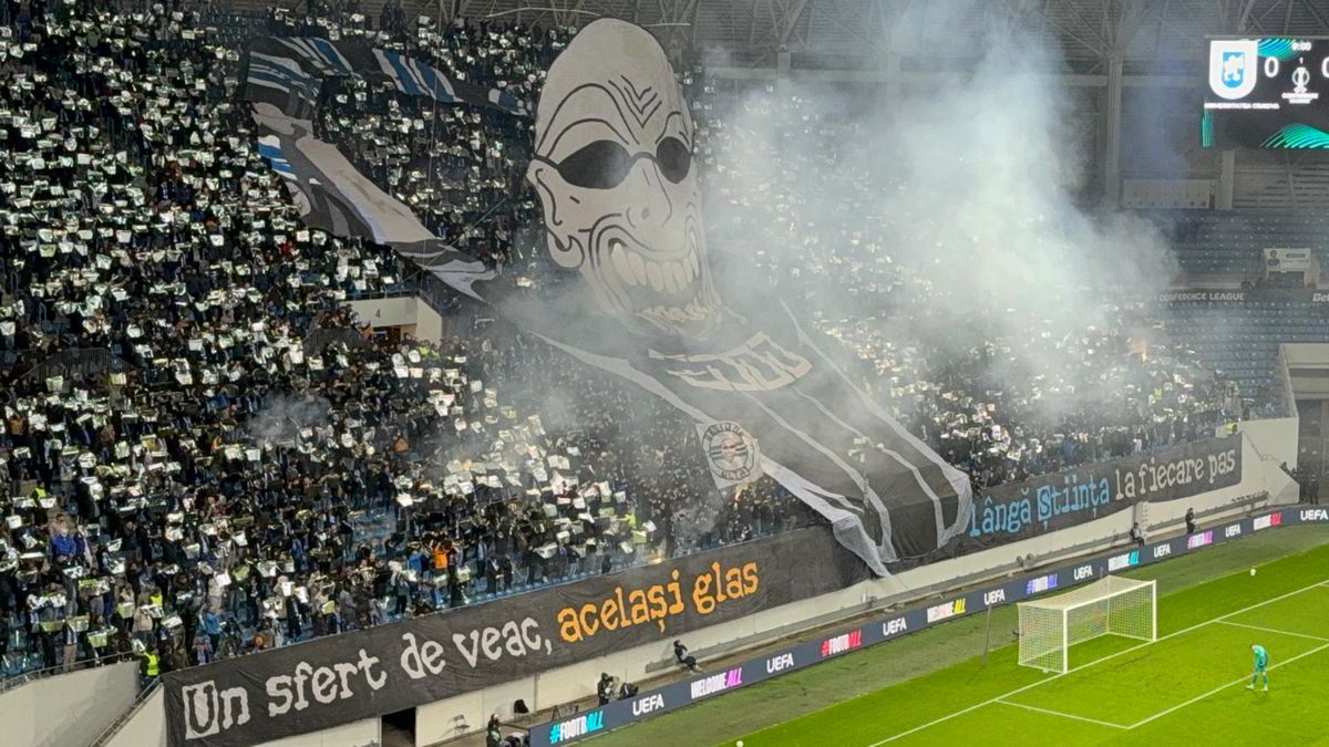 Scenografia 3D a ultrașilor craioveni la meciul cu Mainz