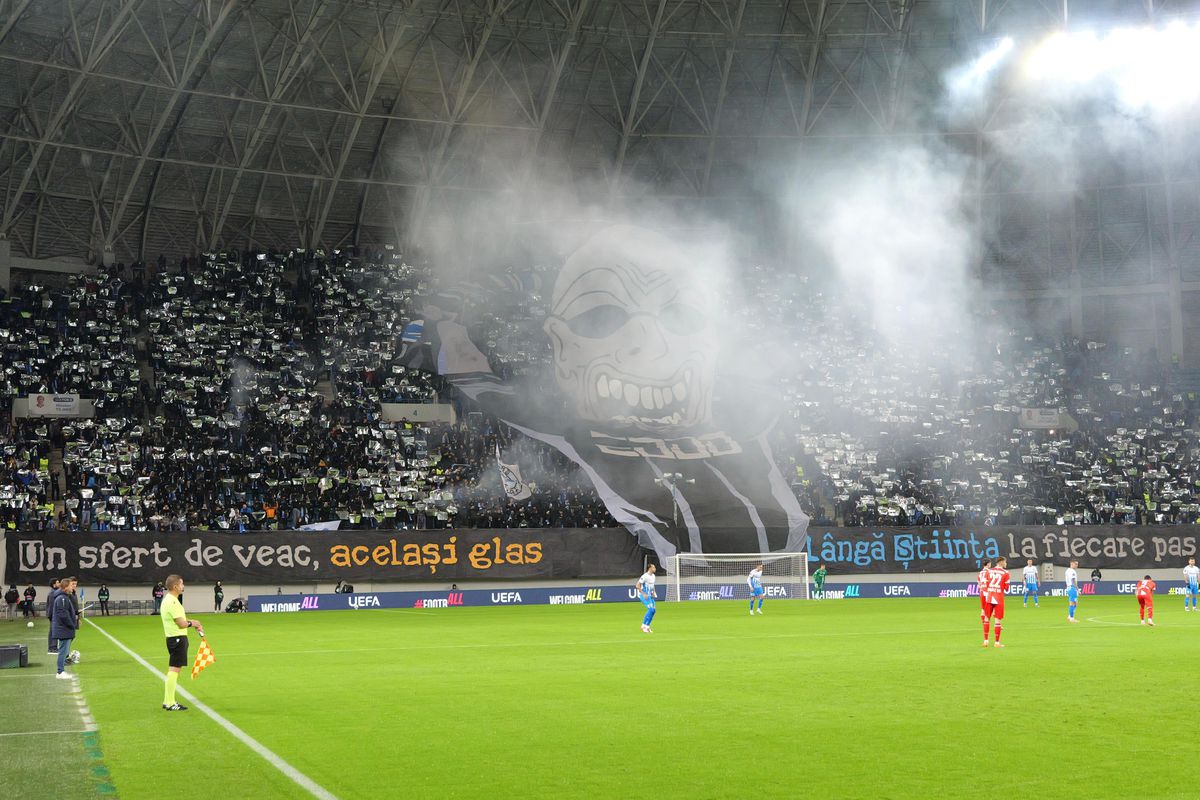 Scenografia 3D a ultrașilor craioveni la meciul cu Mainz