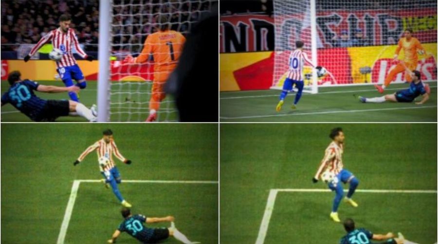 Faza golului de 1-0 al lui Atletico marcat de Julian Alvarez, descompusă în patru cadre De ce s-a validat primul gol primit de Interul lui Chivu » Criteriile care decid că n-a fost henț