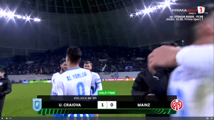Bîrligea a „înscris” în Craiova - Mainz » Cum a fost posibil // FOTO: captură @Prima Sport