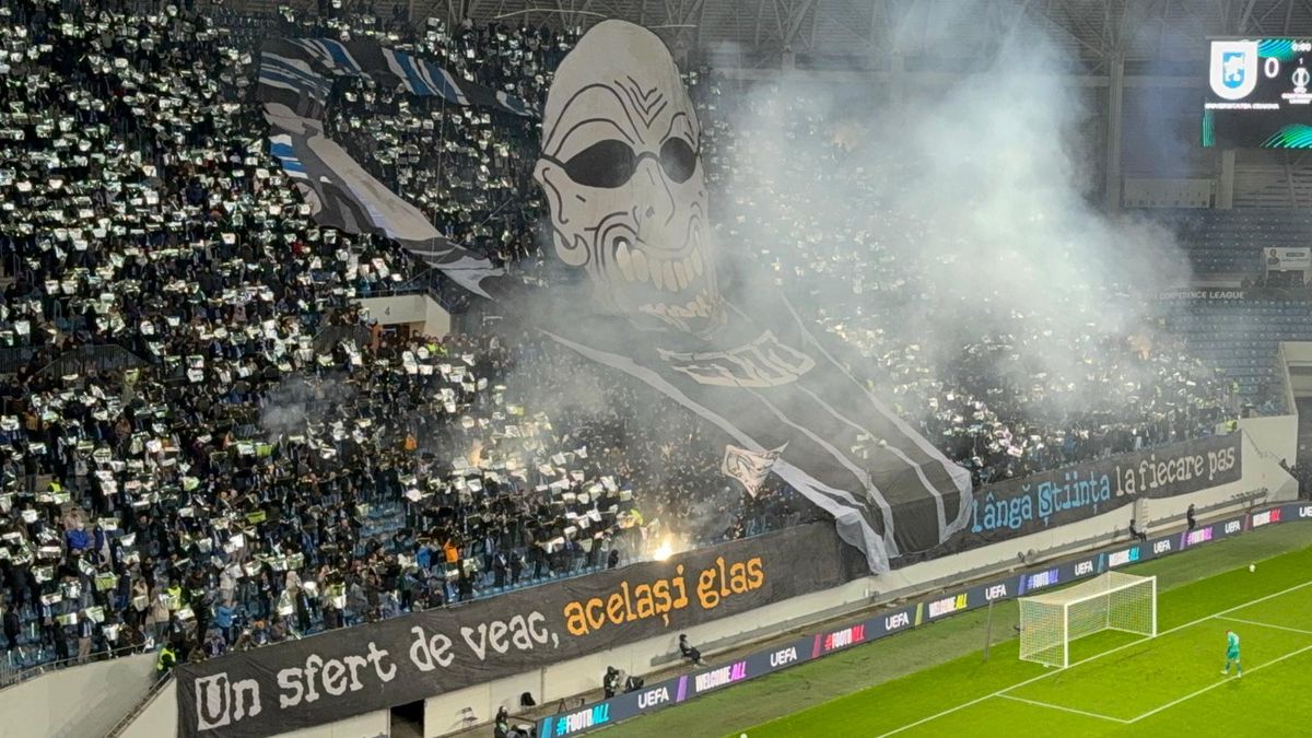 Scenografia 3D a ultrașilor craioveni la meciul cu Mainz