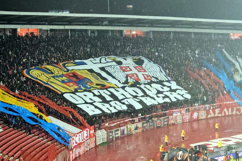 Scenografie frățească la Steaua Roșie Belgrad - FCSB // FOTO: GSP.ro