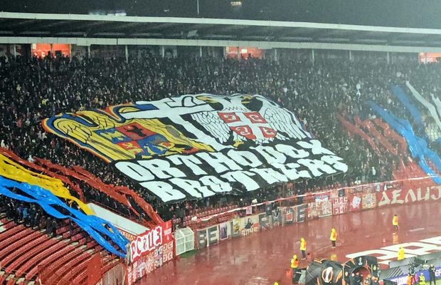 Scene rare în Europa League » Mesajul uriaș afișat de peluza „Delije” la adresa românilor + răspunsul celor de la FCSB