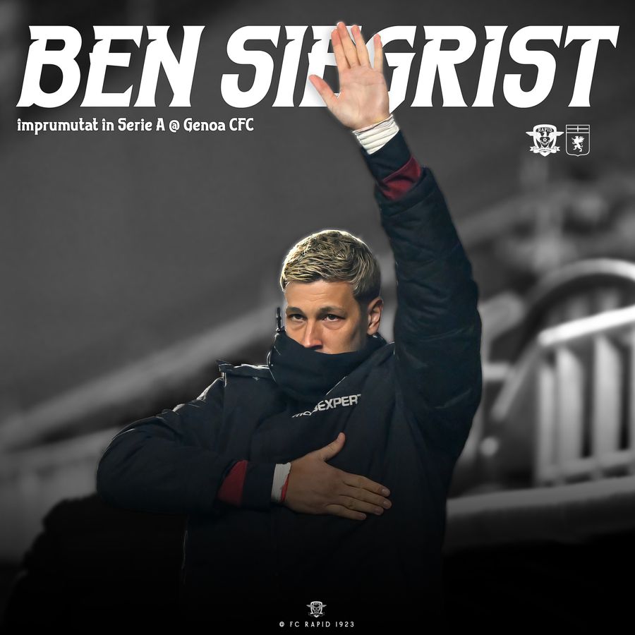 Benjamin Siegrist a plecat de la Rapid, foto: Facebook @FC Rapid 1923 „Big Ben” » Siegrist prezentat la Genoa: „Un ochi plânge, dar nu este un «adio»”