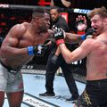 Lovitura lui Ngannou care l-a pus la podea pe Miocic // foto: Twitter @ ufc
