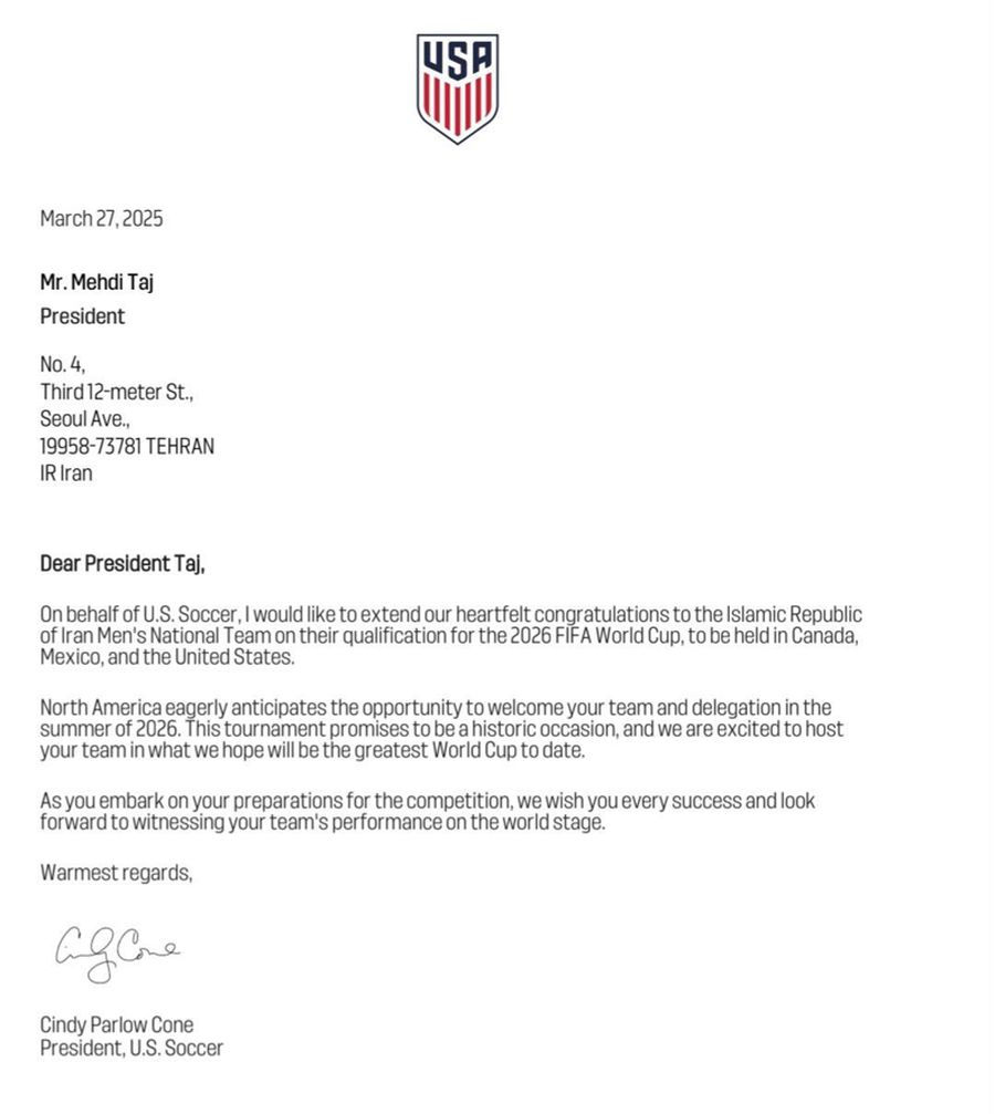 Scrisoarea președintelui Federației Americane, adresată președintelui Federației de Fotbal Iraniene Fără dubii! Ce scrisoare au primit iranienii din partea americanilor, înainte de Campionatul Mondial din 2026