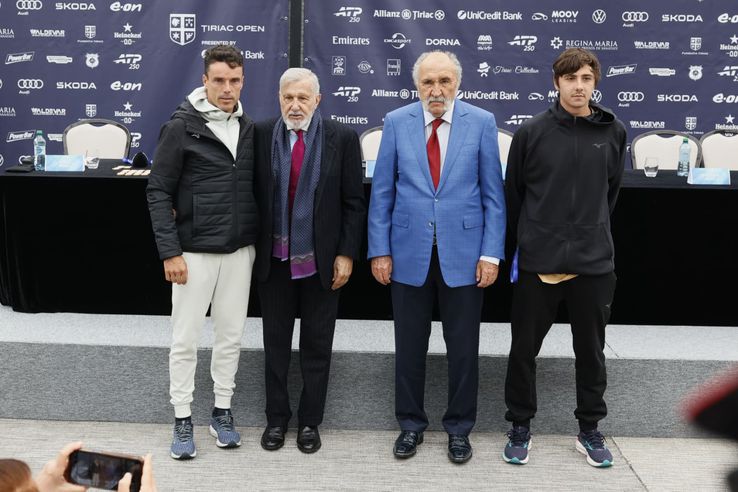Roberto Bautista Agut, Ilie Năstase, Ion Țiriac și Aleksander Shevchenko după tragerea la sorți a tabloului Țiriac Open FOTO Cristi Preda