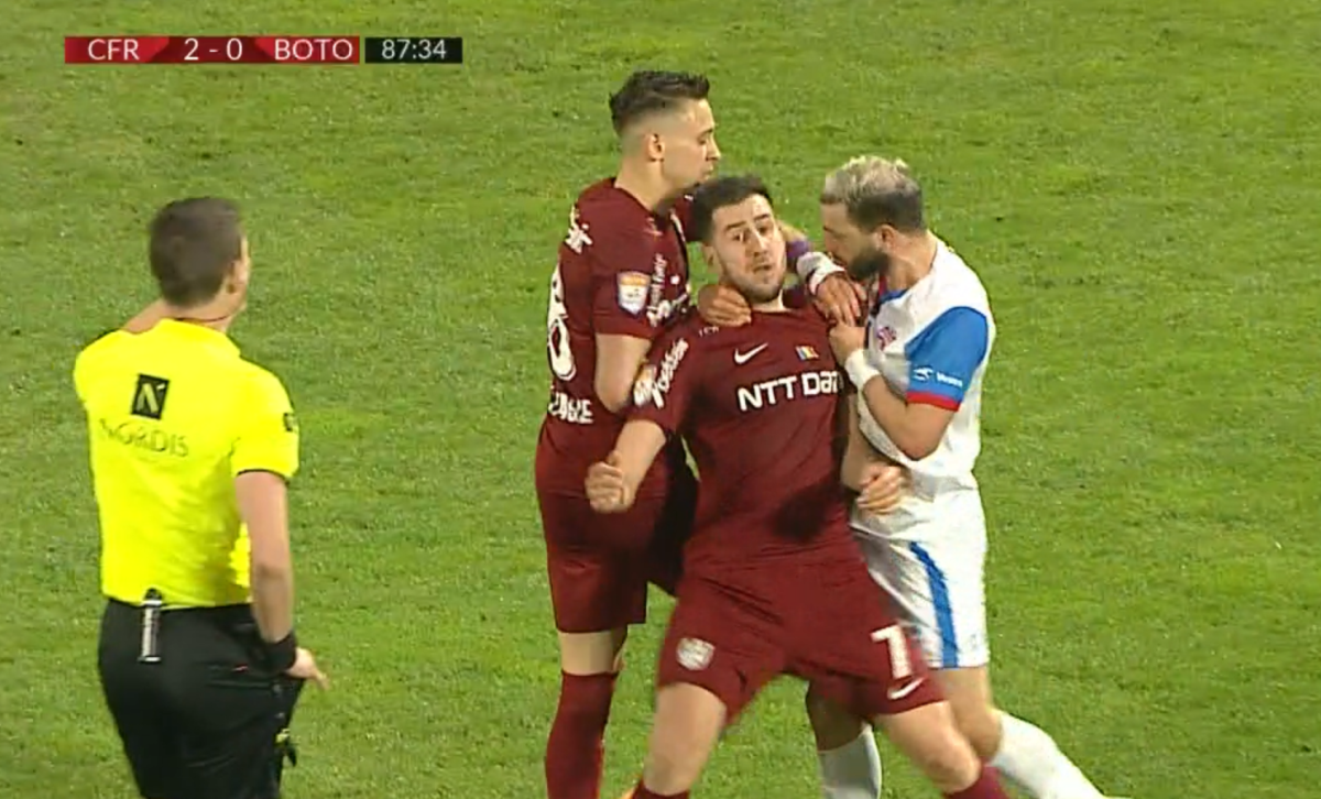 Încăierare generală în CFR - Botoșani: 2 fotbaliști au văzut direct cartonașul roșu, pentru gesturi brutale