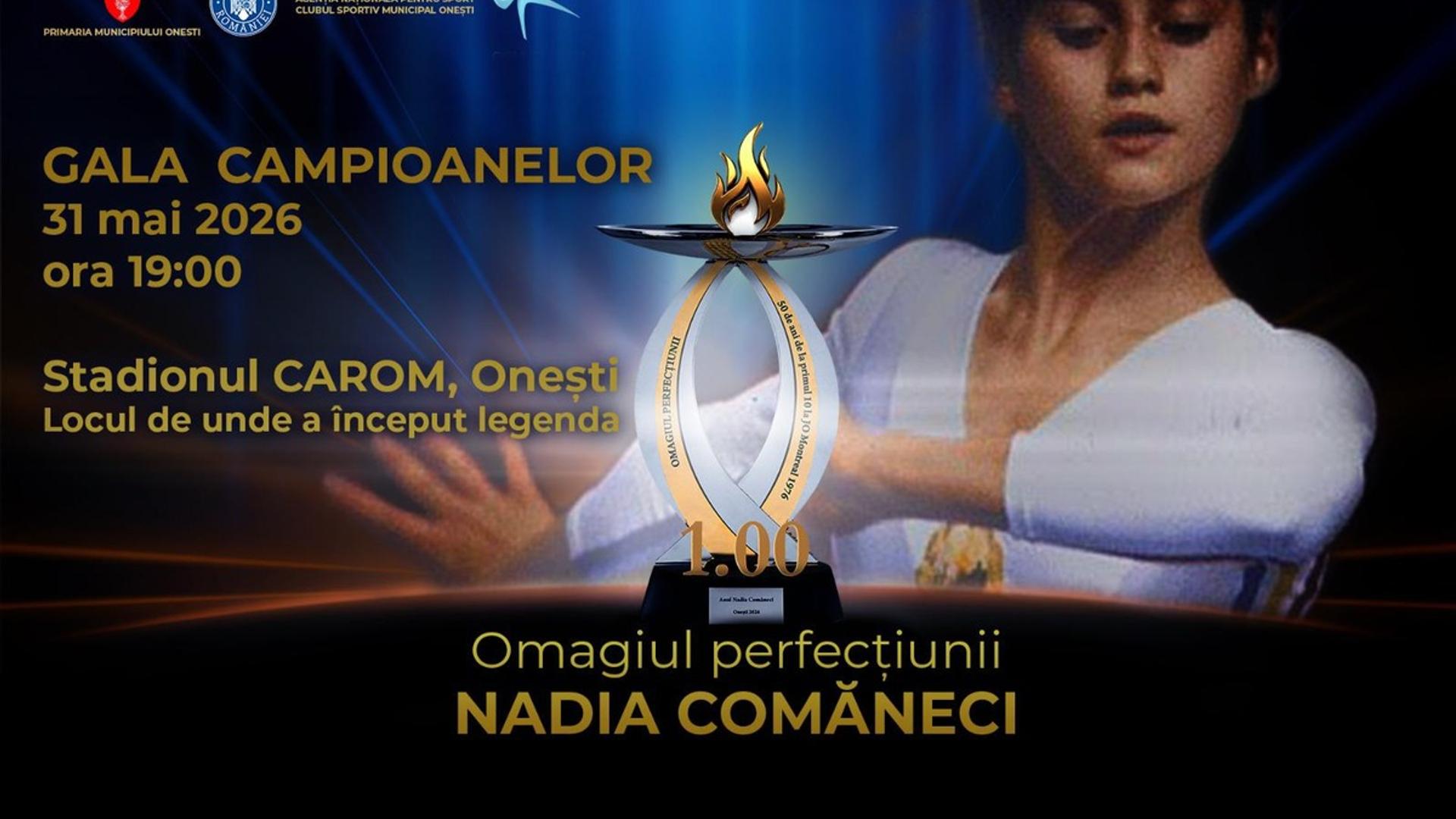 Nadia Comăneci salutând mulțimea la Sala Polivalentă din Onești, în timpul Cupei internaționale gimnastică, aniversând 50 de ani de la Jocurile Olimpice Montreal. | sursa foto: Gazeta Sporturilor