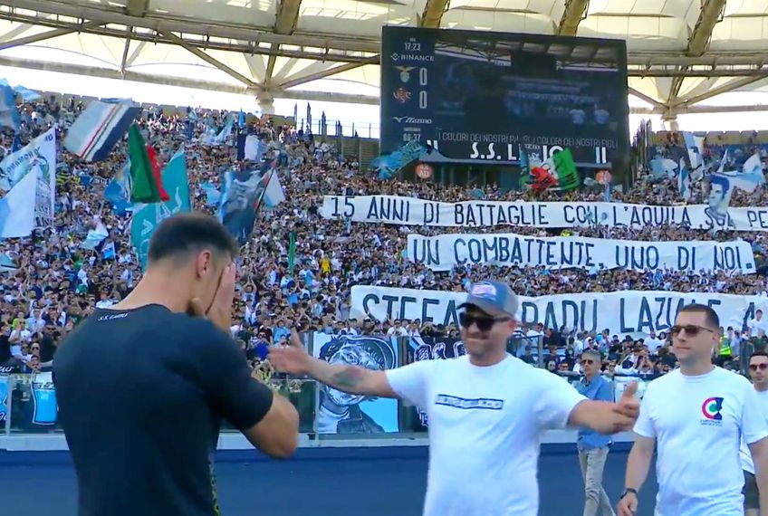 La meciul cu Cremonese, din penultima etapă de Serie A, galeria lui Lazio a pregătit o scenografie impresionantă dedicată lui Ștefan Radu (36 de ani). Este ultima apariție a fundașului central pe „Olimpico” în calitate de jucător.