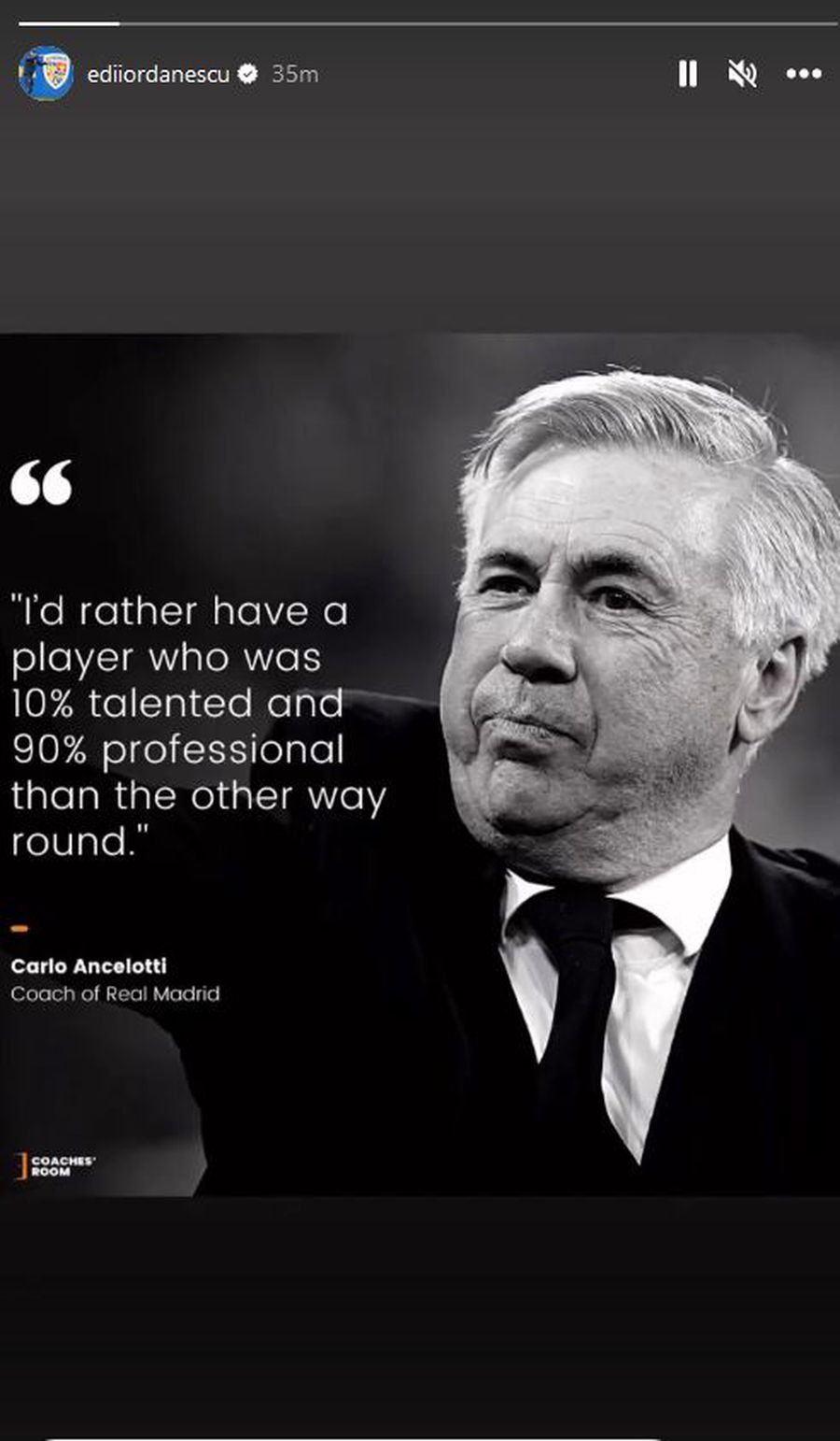 Edi Iordănescu, mesaj enigmatic citat din Carlo Ancelotti: „Mai degrabă, aș vrea un fotbalist ca ăsta”