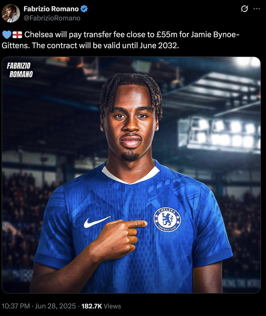 Anunțul oficial făcut de Fabrizio Romano, pe pagina sa de X E gata! Chelsea a câștigat bătălia cu Bayern pentru perla lui Dortmund