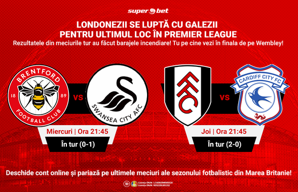 Fulham e aproape de finală. Swansea trebuie să reziste la Brentford! Pariază la Superbet pe meciurile retur, care se vor juca în capitala Angliei!