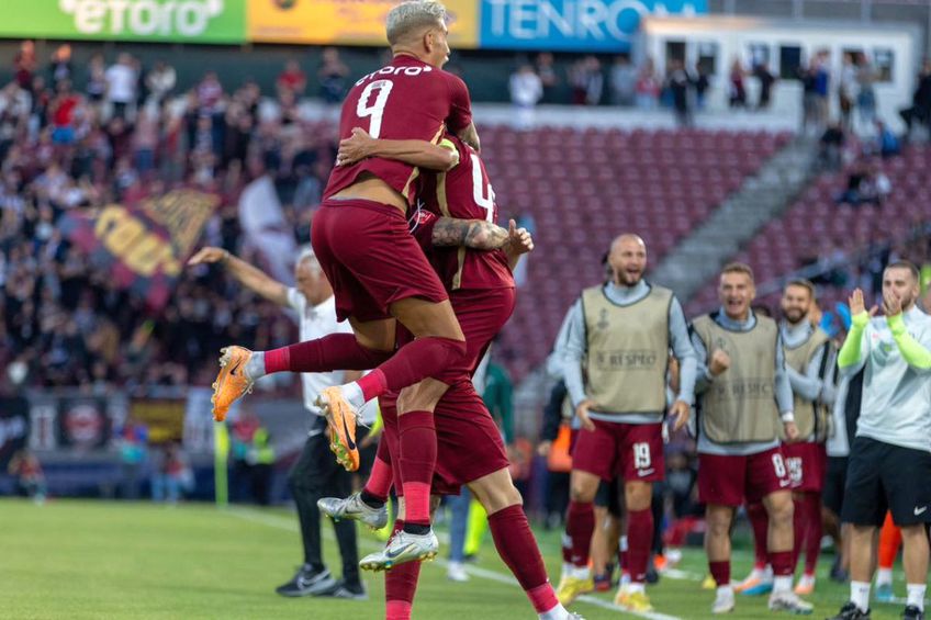 Bucuria ardelenilor după golul marcat cu Adana / Sursă foto: Facebook@ CFR Cluj