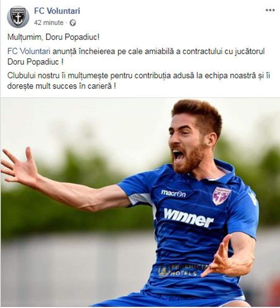 FC Voluntari s-a despărțit de Vlad Mihalcea și Doru Popadiuc