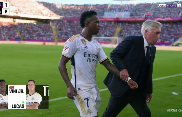 Vinicius, greu de stăpânit în El Clasico » Ancelotti l-a luat furios de mână și l-a trimis pe bancă