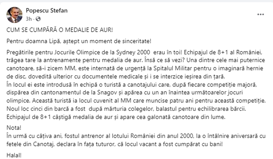 Acuze incredibile la adresa Elisabetei Lipă: „Locul vacant în barca de 8+1 la Sydney 2000 a fost cumpărat cu bani” » Ce spun șefa ANS și colegele de la JO din Australia: ”Aberații!”