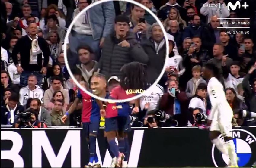 Televiziunea Movistar, care a transmis Real Madrid - Barcelona 0-4 sâmbătă, a suprins momentele în care Lamine Yamal e înjurat de fanii blancos după ce a marcat pe „Santiago Bernabeu” / Foto: Capturi Marca