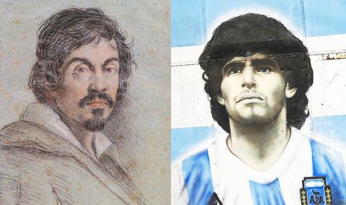 Caravaggio (stânga), Maradona (dreapta)
