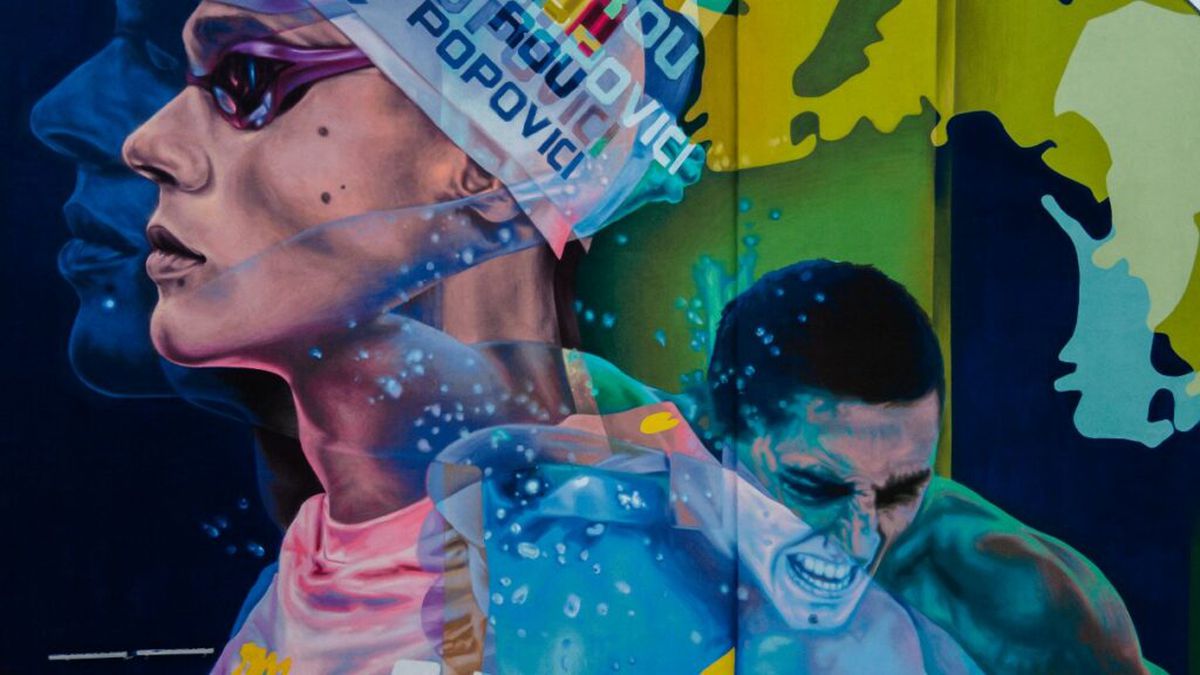 Mural David Popovici în Timișoara