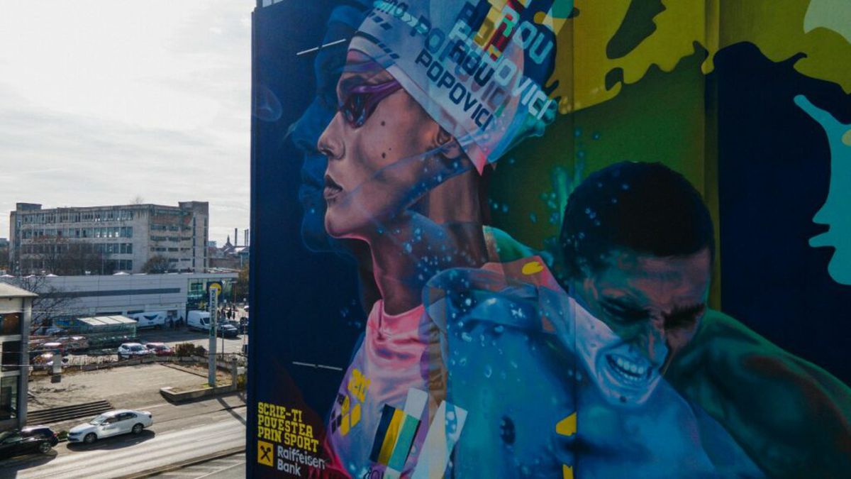 Mural David Popovici în Timișoara