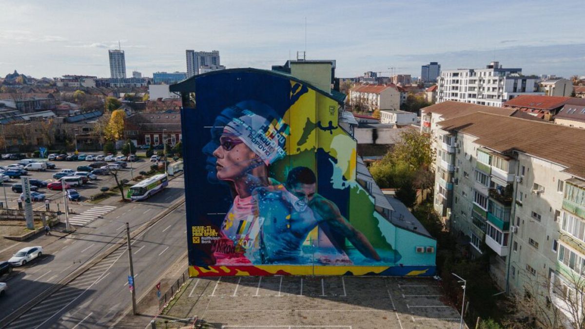 David Popovici, în centrul unui alt mural uriaș: „Povestea lui merită să fie spusă tinerilor din România”